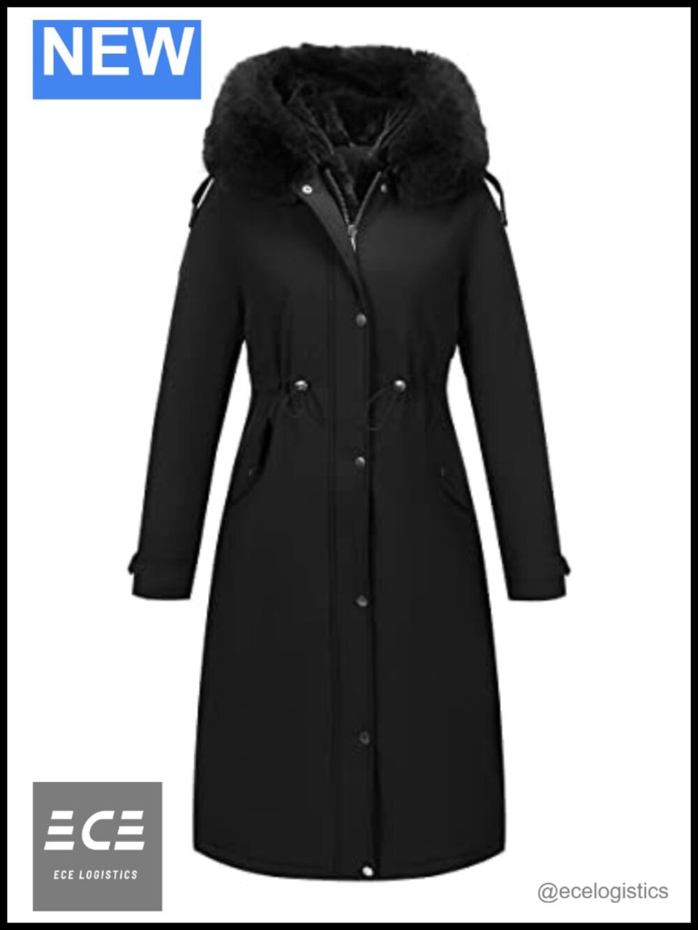 Women Winter Puffer Coat Long Parka Faux Fur Trim Hood